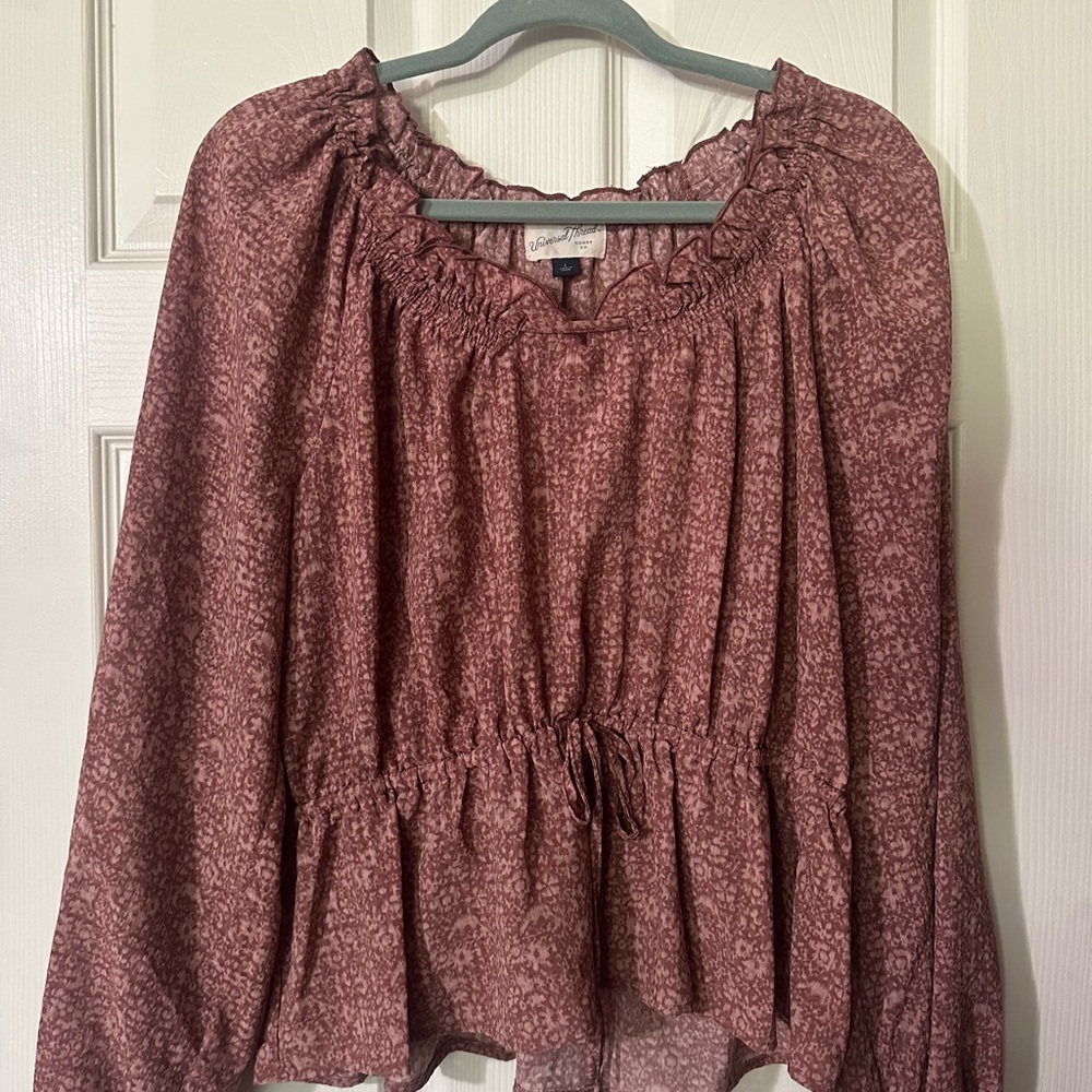 Universal Thread Pink Smocked Long Sleeve Blouse NWOT